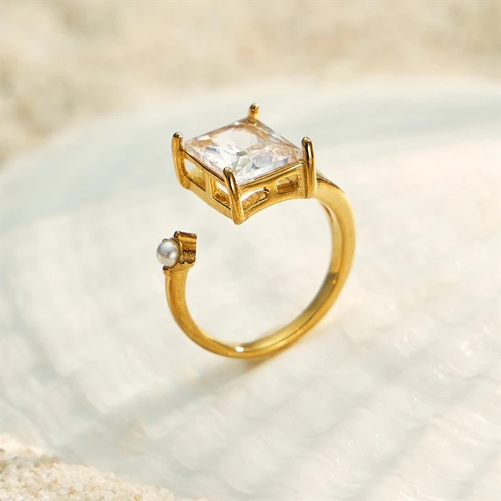 Square Stone Pearl Open Ring factory
