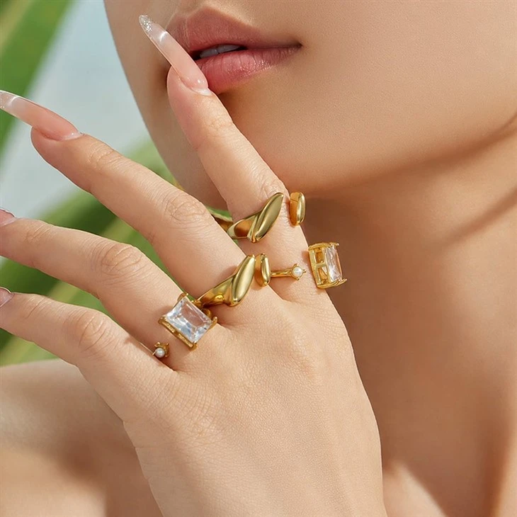 Square Stone Pearl Open Ring suppliers