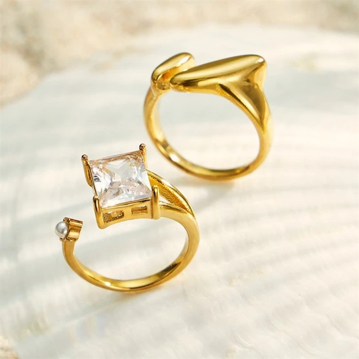 Square Stone Pearl Open Ring price