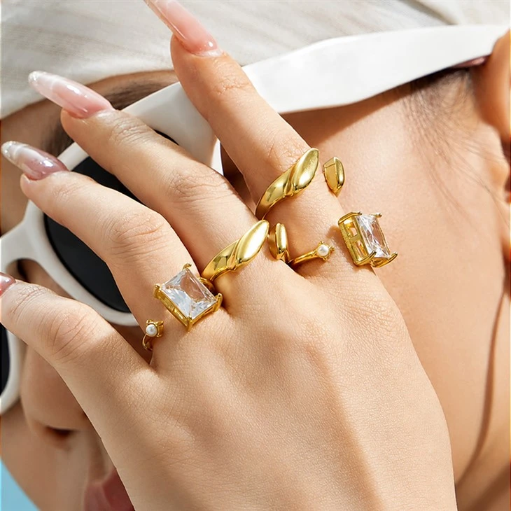 Square Stone Pearl Open Ring