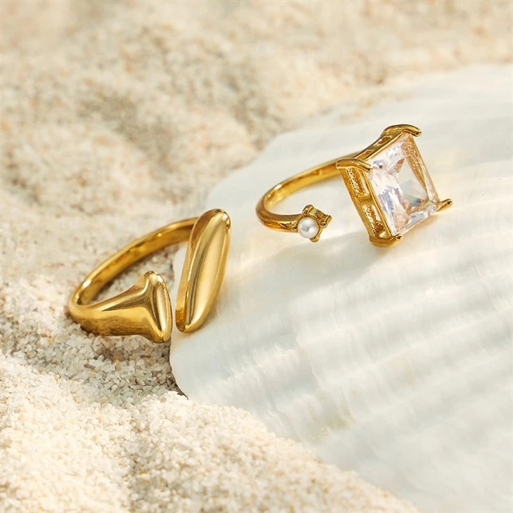 Square Stone Pearl Open Ring high quality