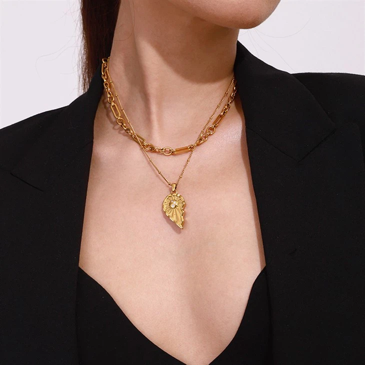 Stainless Steel Compass Necklace Gold Plated