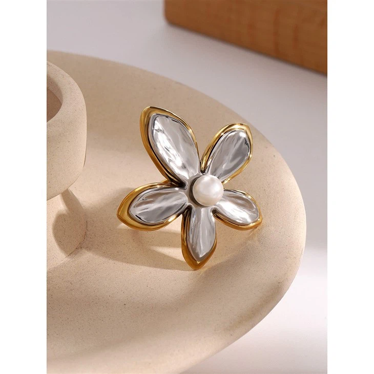 Stainless Steel Flower Ring And Earring