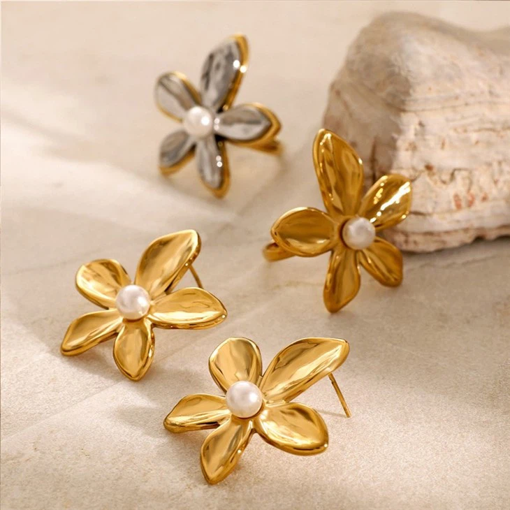 Stainless Steel Flower Ring And Earring