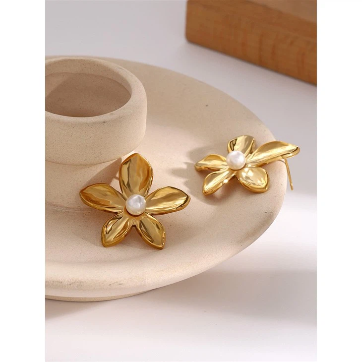 Stainless Steel Flower Ring And Earring