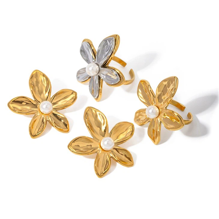 Stainless Steel Flower Ring And Earring