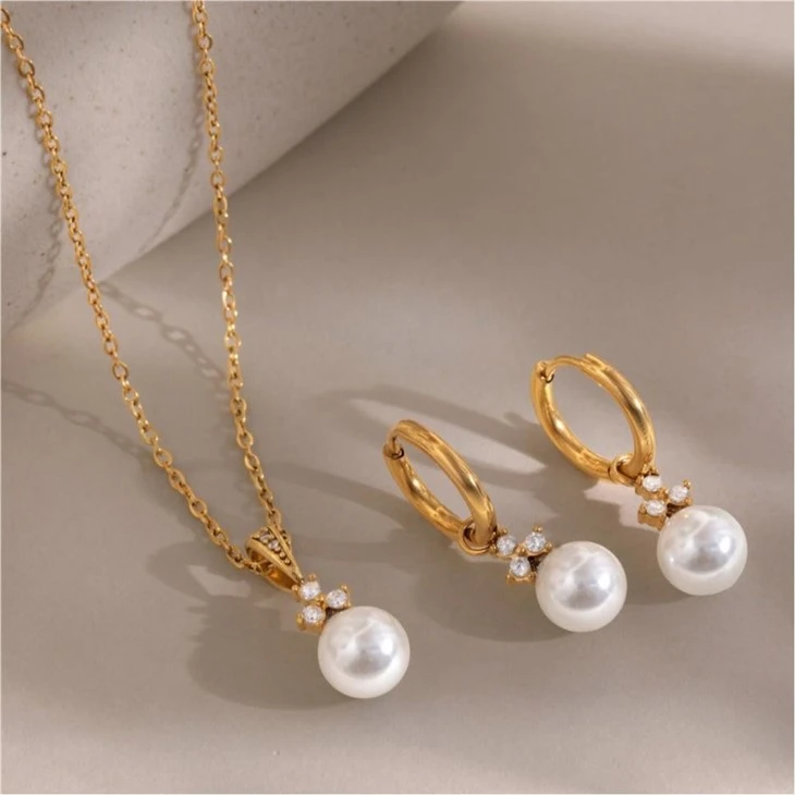 Stainless Steel Pearl CZ Necklace factory
