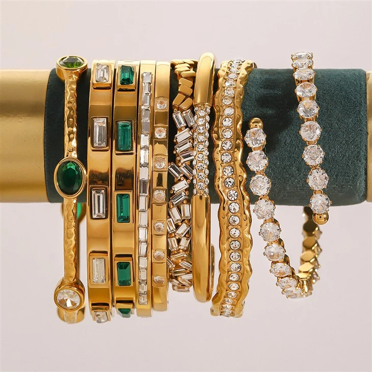 Stainless Steel Zircon Stone Bangles