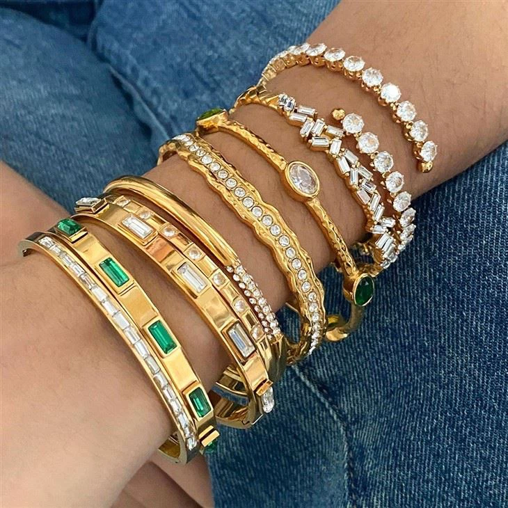 Stainless Steel Zircon Stone Bangles