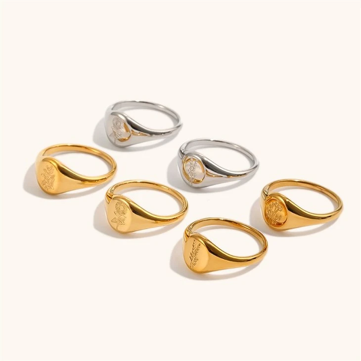 Sunflower Engraved Signet Ring high quality