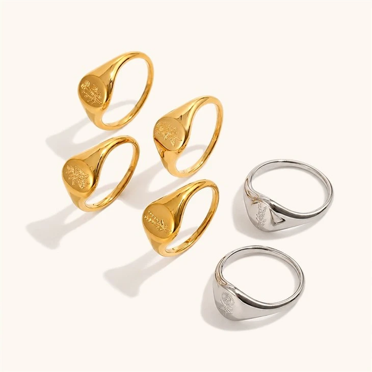 Sunflower Engraved Signet Ring factory