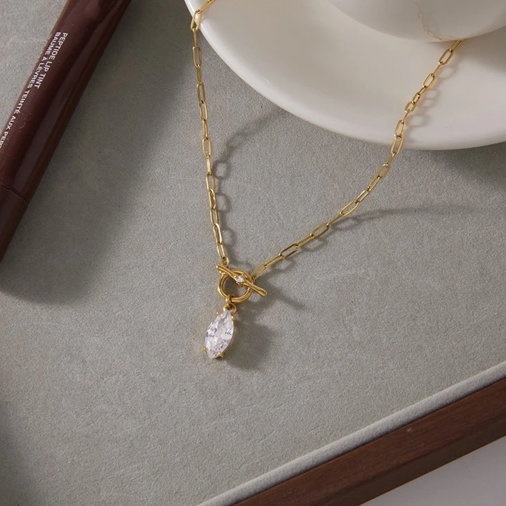 Teardrop CZ OT Toggle Paperclip Chain Necklace best