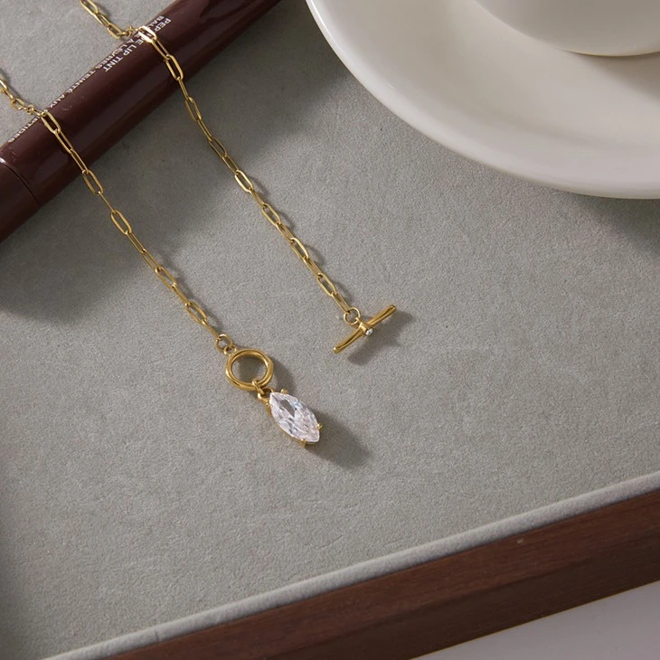 Teardrop CZ OT Toggle Paperclip Chain Necklace high quality