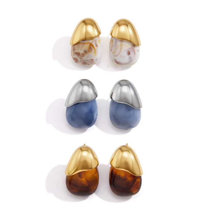 Teardrop Resin Cap Stud Earring