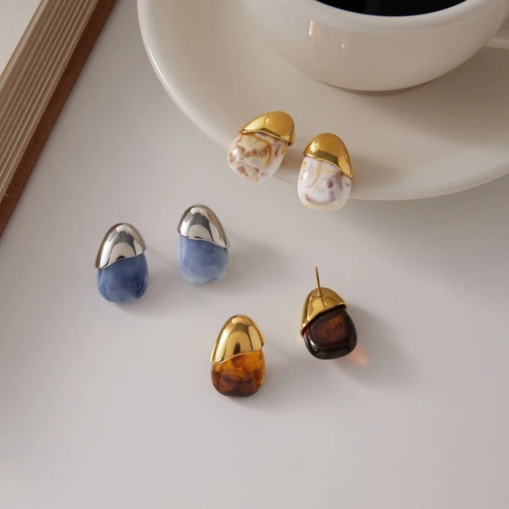 Teardrop Resin Cap Stud Earring factory