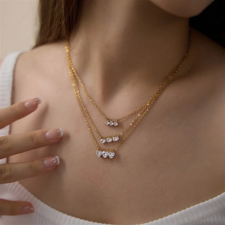 Three Movable Heart CZ Pendant Necklace