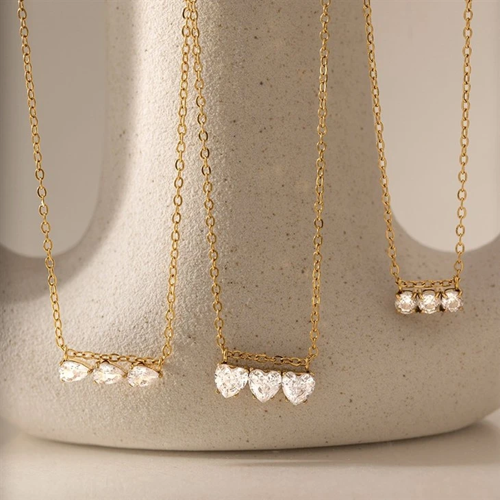 Three Movable Heart CZ Pendant Necklace high quality