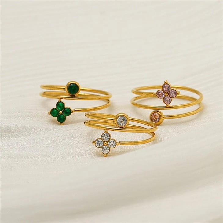 Triple Band Four Petal CZ Ring price