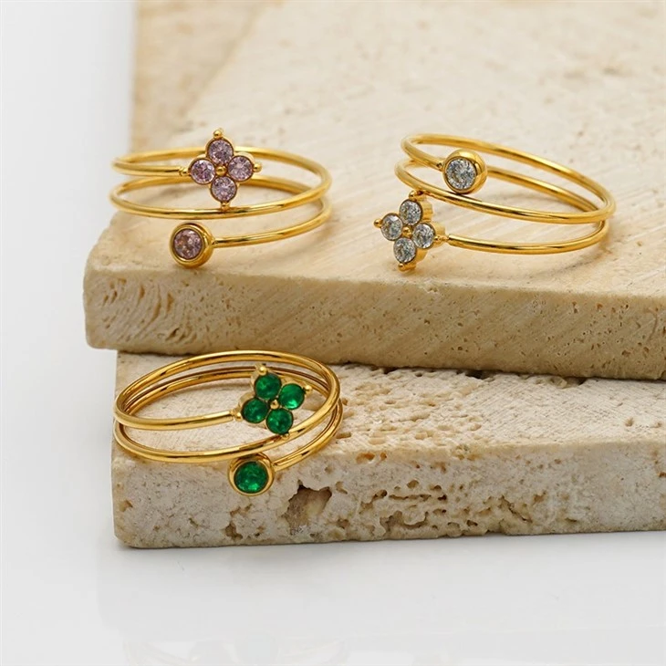 Triple Band Four Petal CZ Ring factory