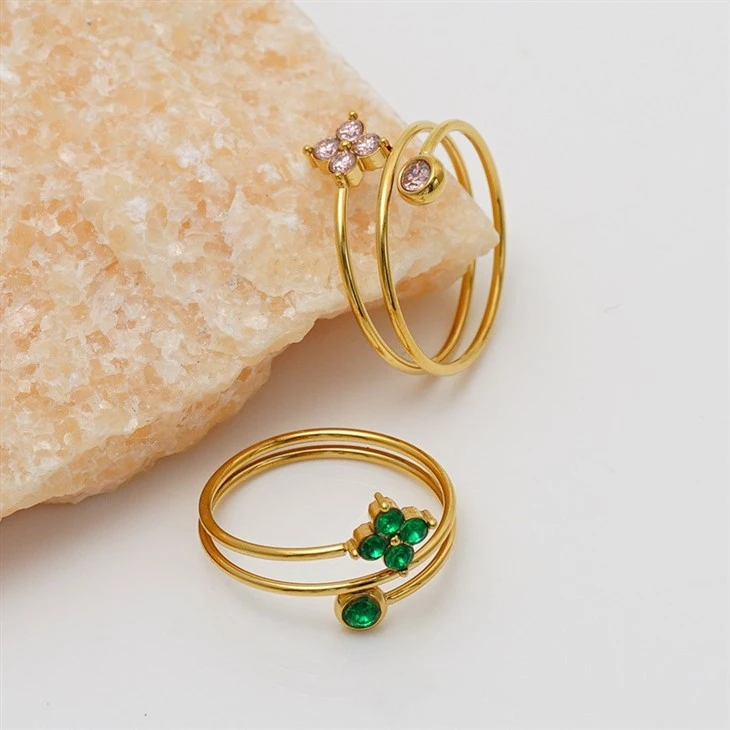 Triple Band Four Petal CZ Ring high quality