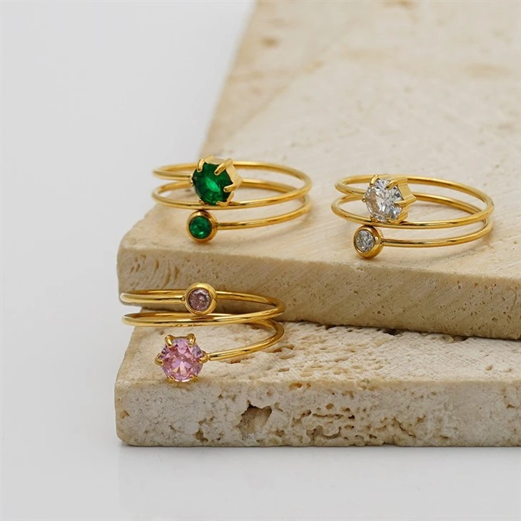 Triple Band Hexagon CZ Ring factory