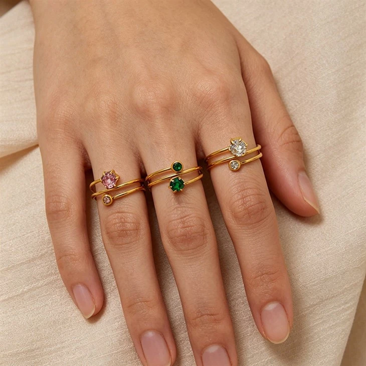 Triple Band Hexagon CZ Ring