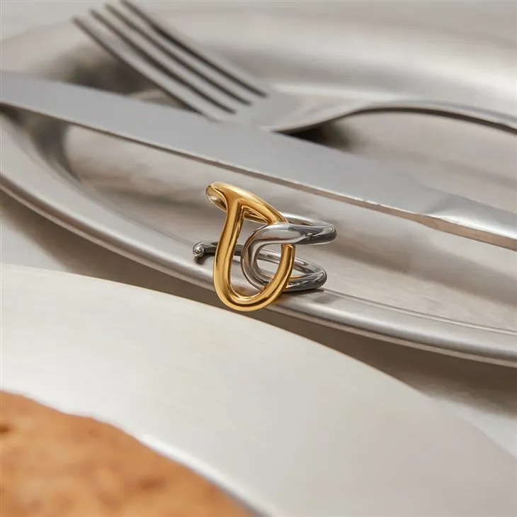 Two Tone Cross Loop Ring