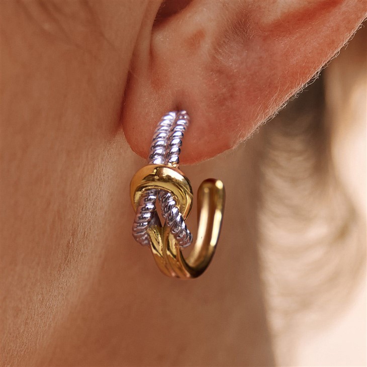Stainless Steel Two Tone Knot Hoops