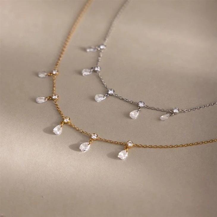 Unique Teardrop CZ Drop Layered Necklace high quality