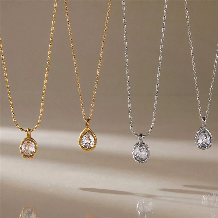 Wavy Bezel CZ Pendant Necklace price